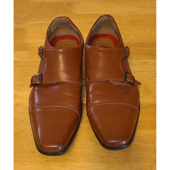 Parrazo Men's Dress Shoes Sz.9 Monk Strap Brown Cap Toe Leather - Picture 1 of 9